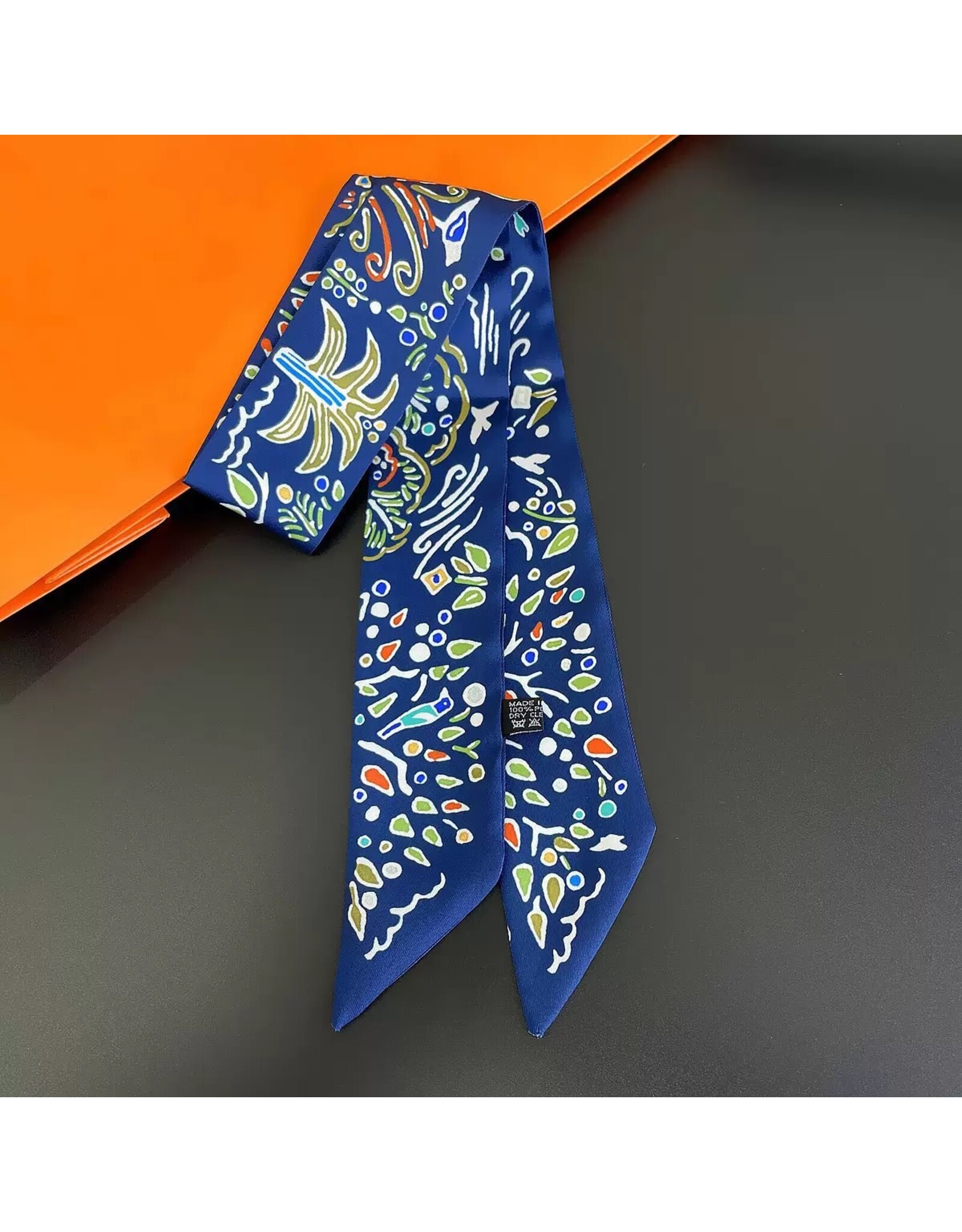 JOIA ACCESSORIES MULTI PATTERN BLUE SKINNY SCARF