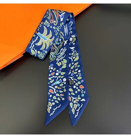 JOIA ACCESSORIES MULTI PATTERN BLUE SKINNY SCARF
