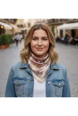 JOIA ACCESSORIES VINTAGE POPPY FLOWER TAUPE PRINT SILKY BANDANA