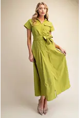 FRONT POCKET BUTTON DOWN MIDI DRESS