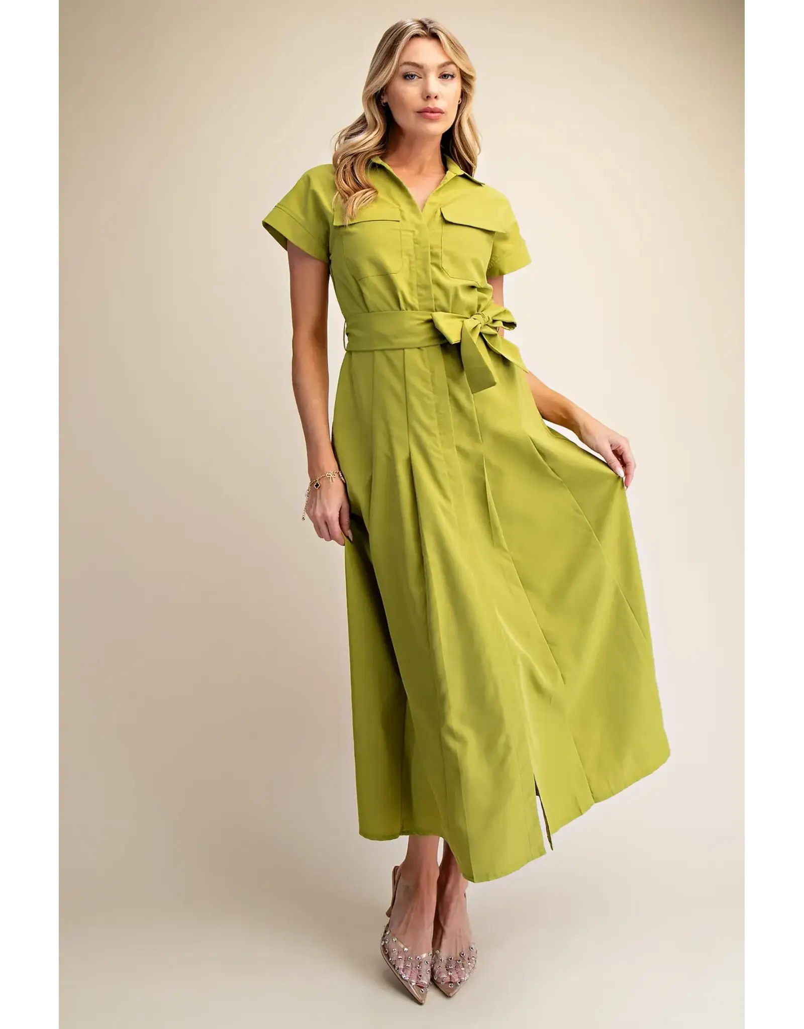 FRONT POCKET BUTTON DOWN MIDI DRESS