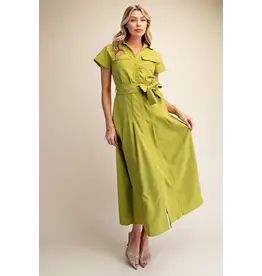 FRONT POCKET BUTTON DOWN MIDI DRESS