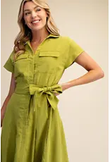 FRONT POCKET BUTTON DOWN MIDI DRESS