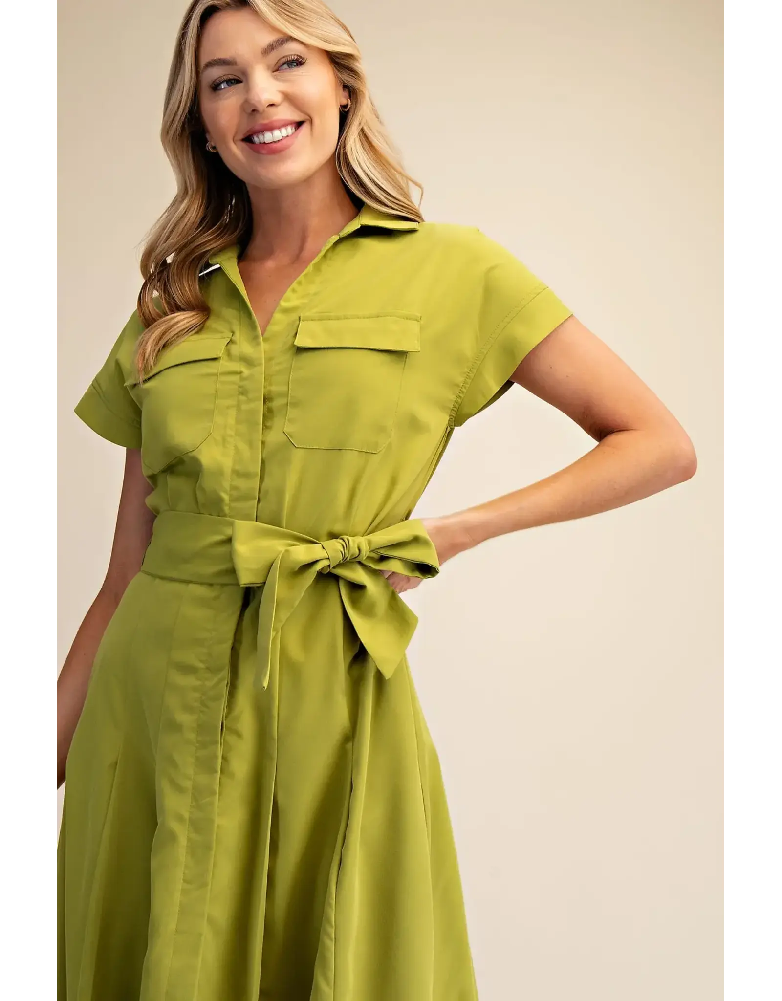 FRONT POCKET BUTTON DOWN MIDI DRESS