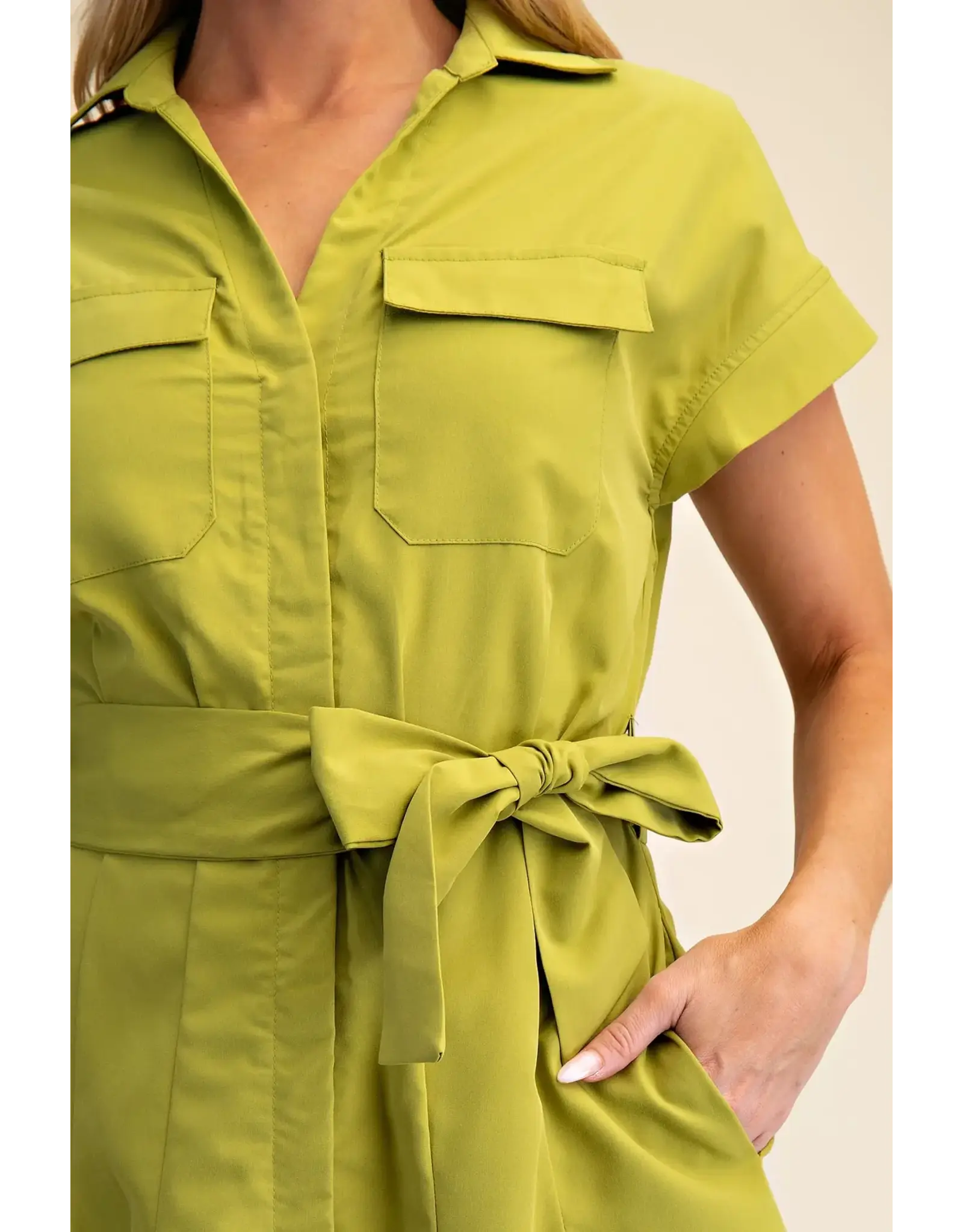 FRONT POCKET BUTTON DOWN MIDI DRESS