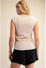 ROUND NECK SLVS SIDE DRAPED TOP