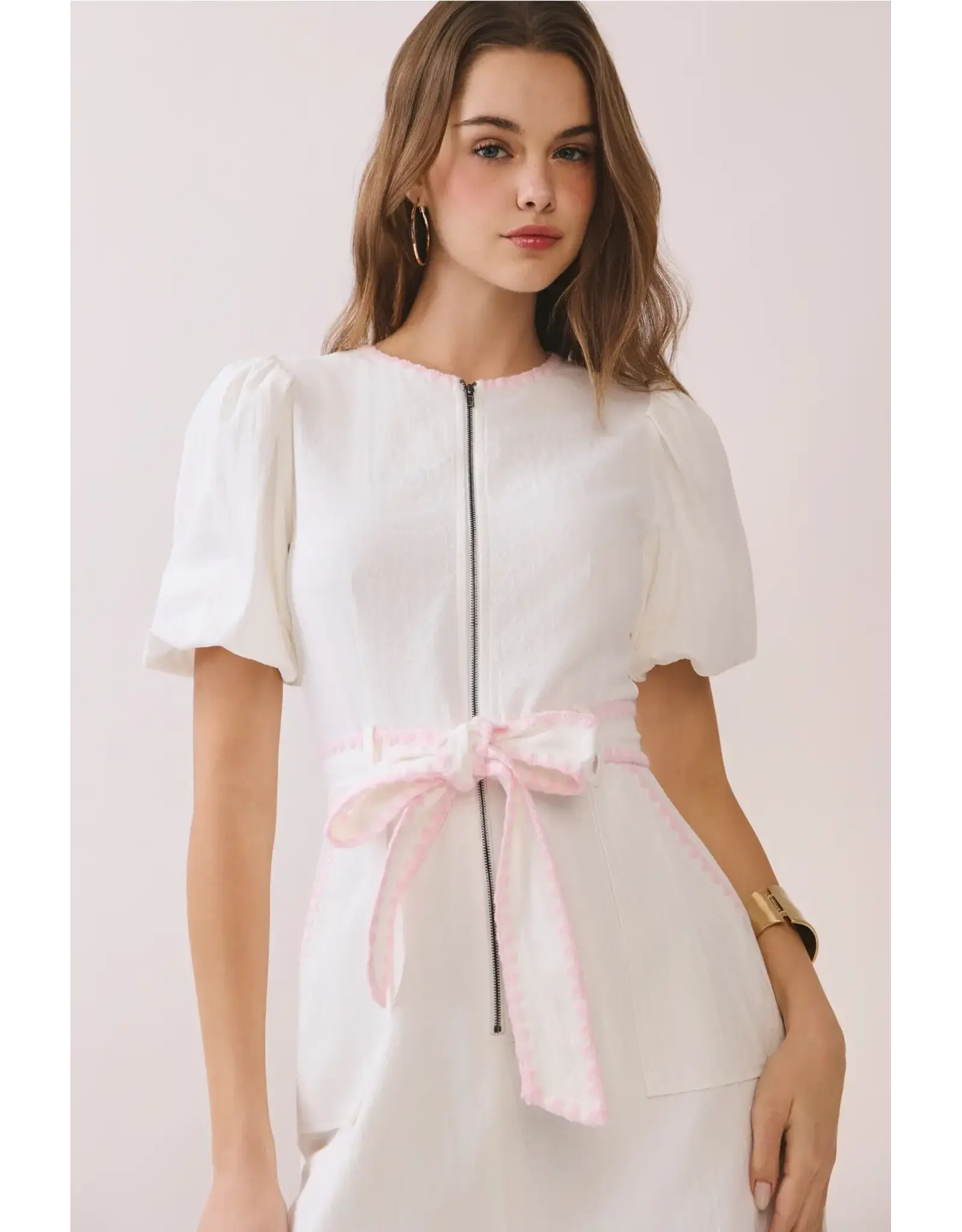 CONTRAST TRIM DETAIL ZIPPER MINI DRESS