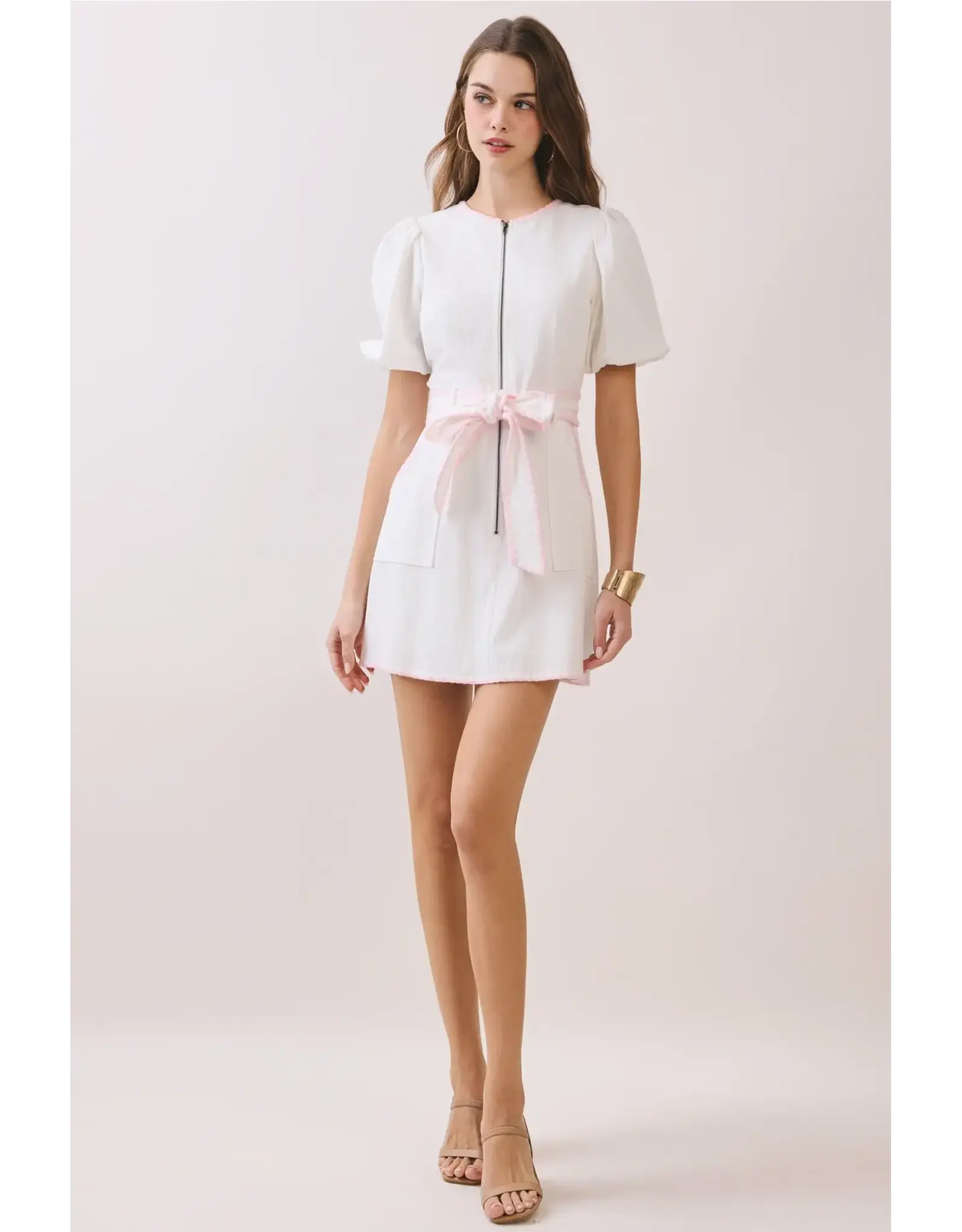 CONTRAST TRIM DETAIL ZIPPER MINI DRESS