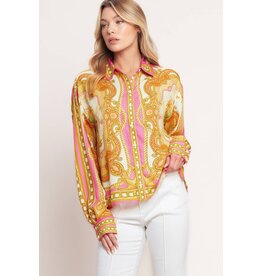 BAROQUE FLORAL BUTTON DOWN BLOUSE