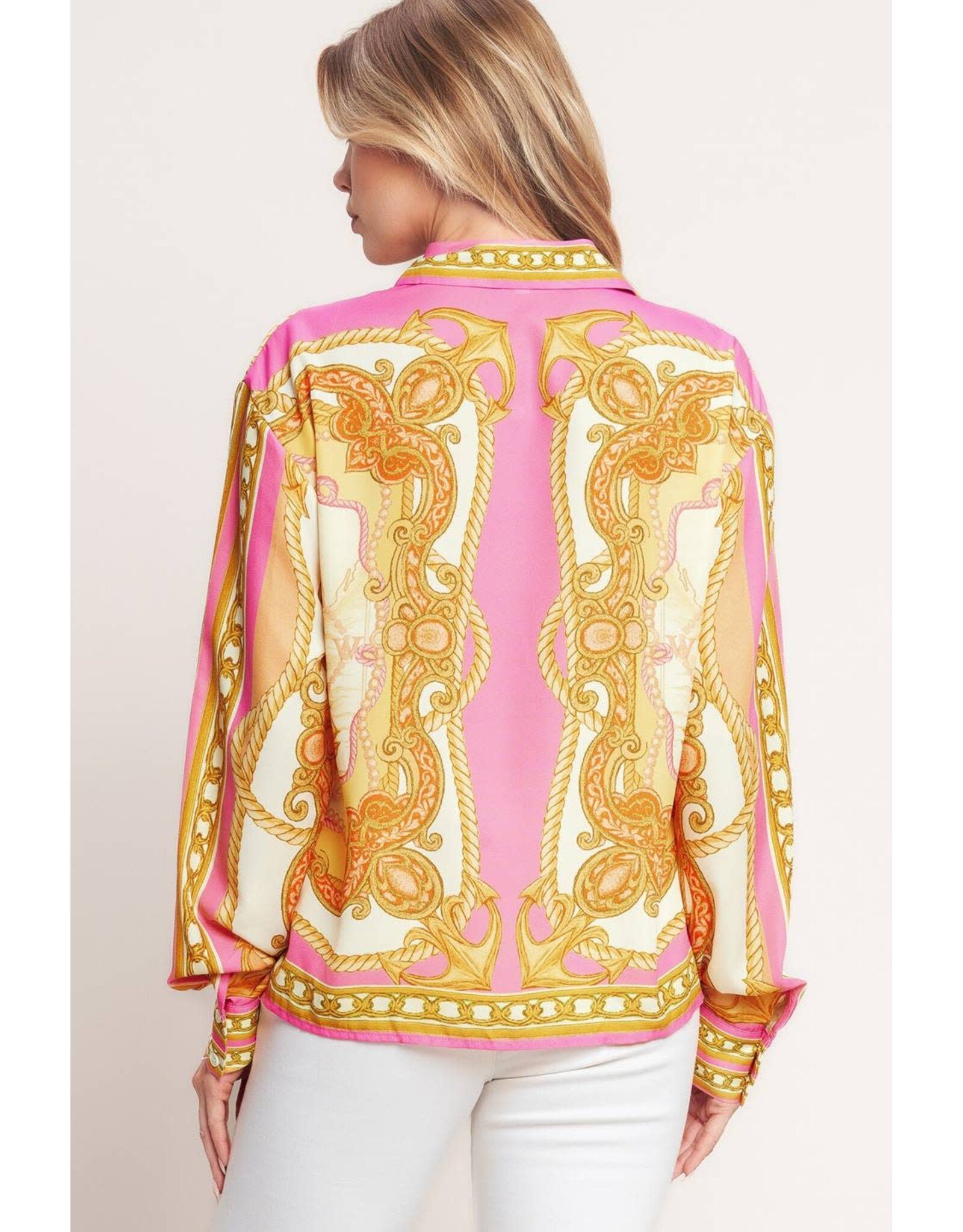 BAROQUE FLORAL BUTTON DOWN BLOUSE