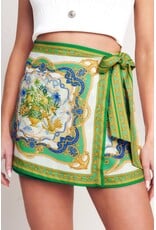BAROQUE FLORAL PRINT WRAP SKORT