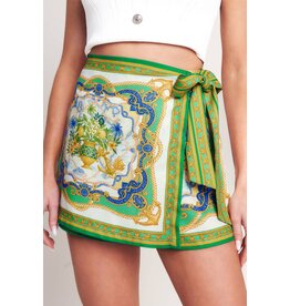 BAROQUE FLORAL PRINT WRAP SKORT