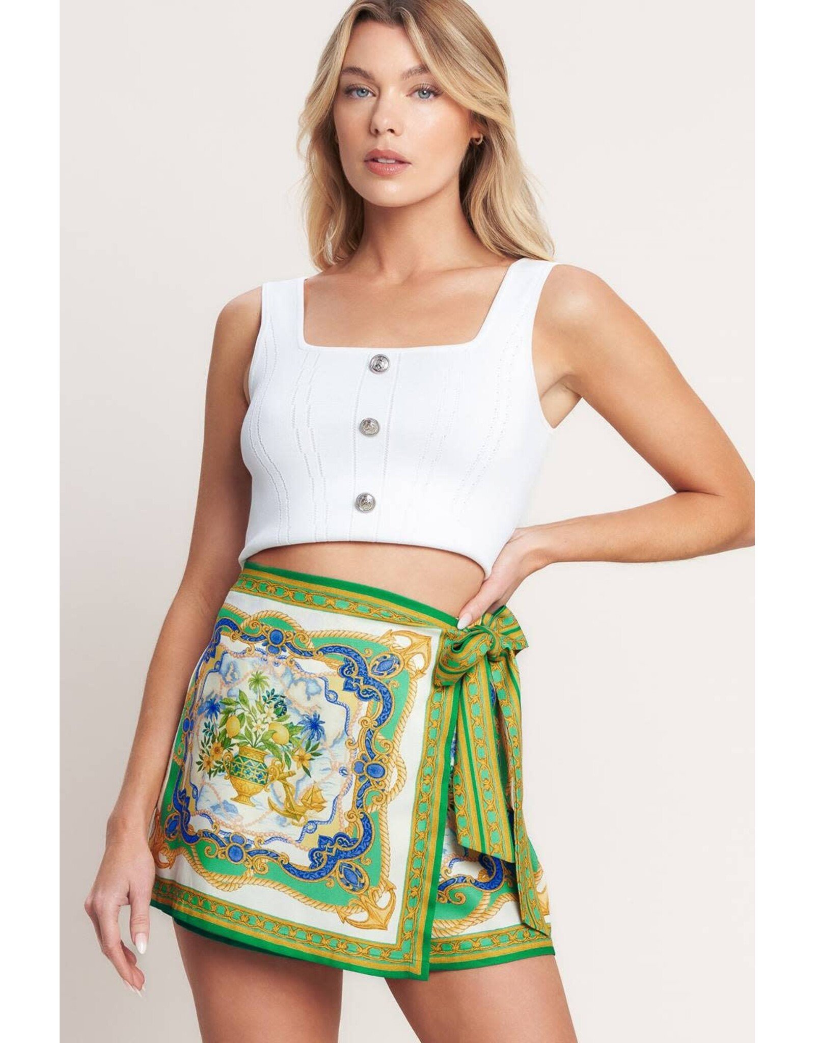 BAROQUE FLORAL PRINT WRAP SKORT