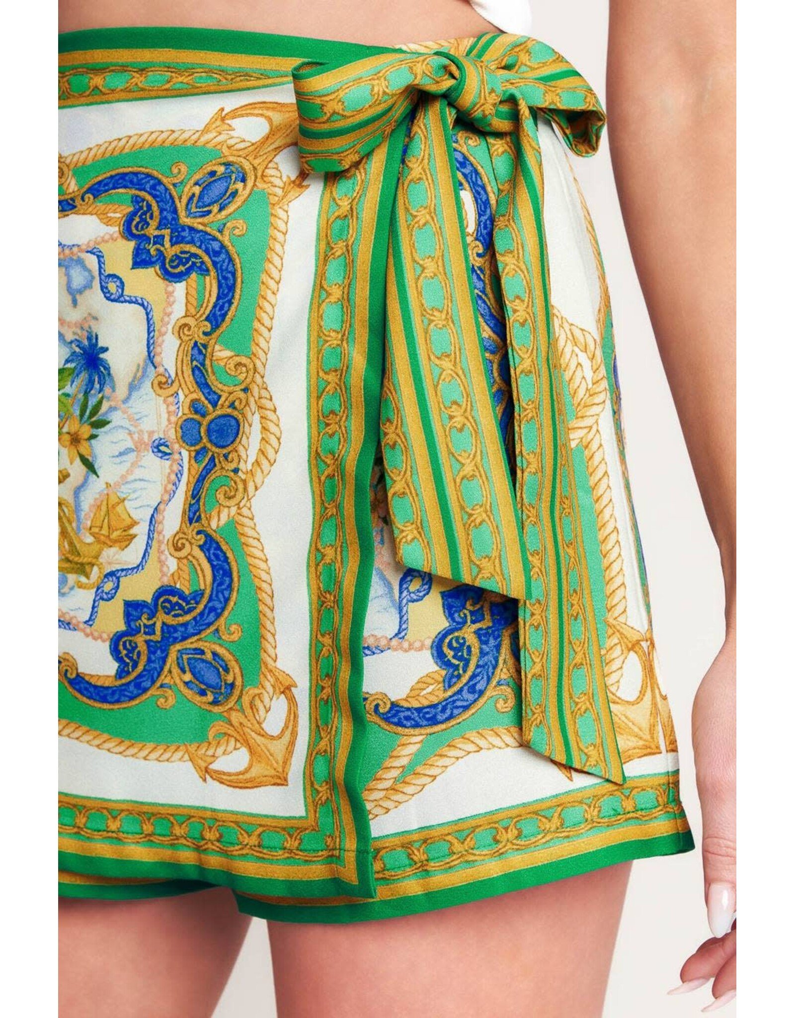 BAROQUE FLORAL PRINT WRAP SKORT