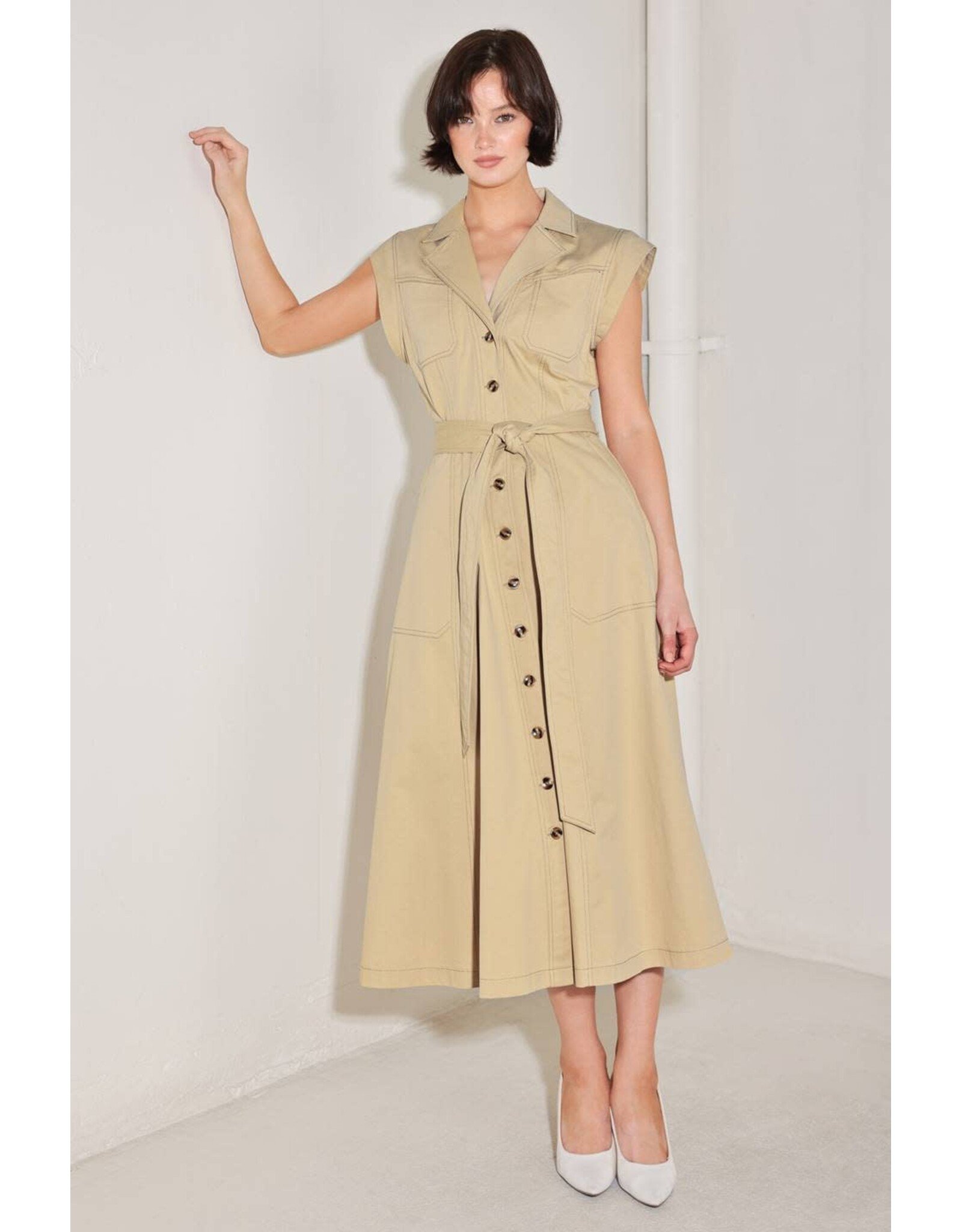 FREEMARKET SSLV BUTTON DOWN MIDI DRESS