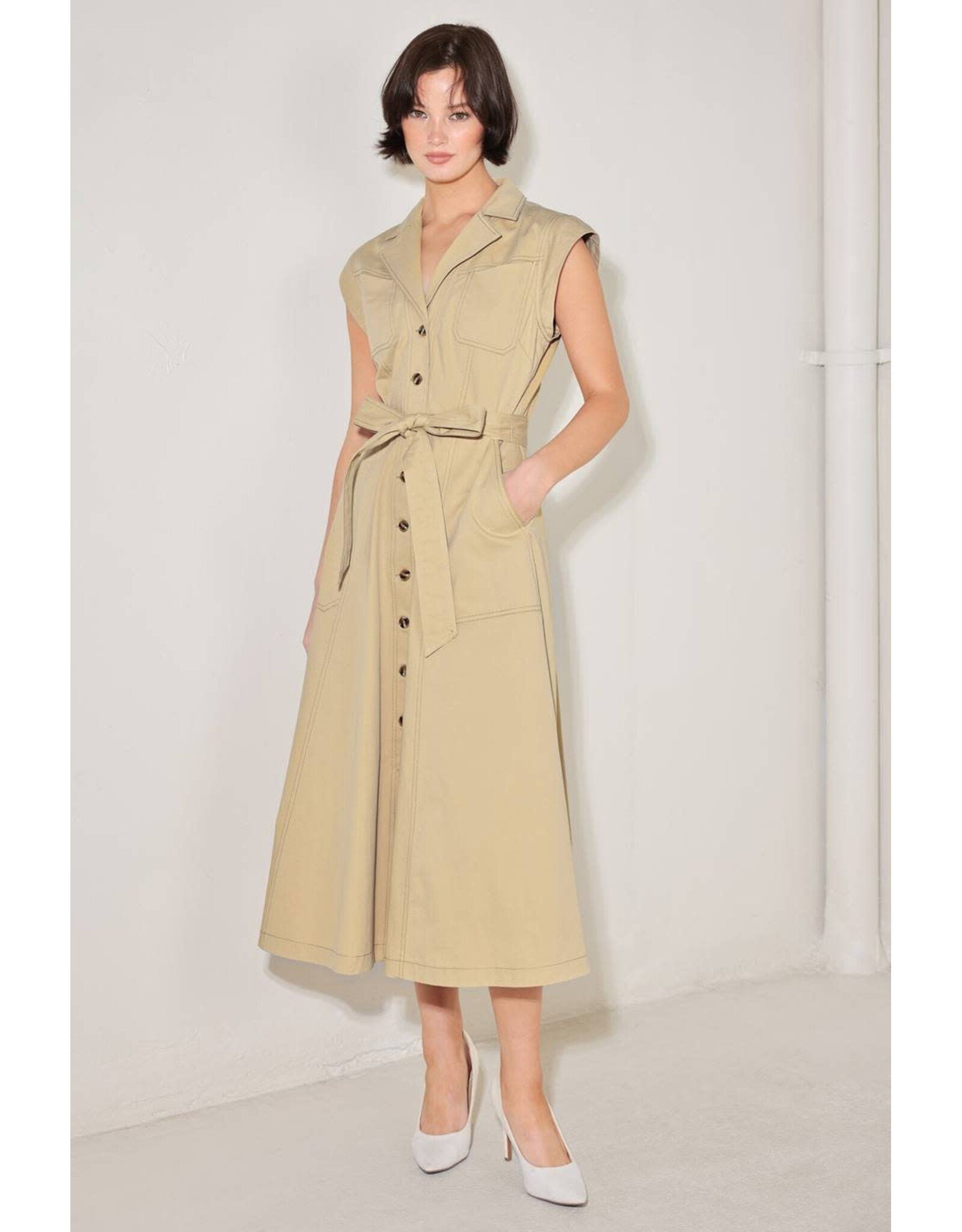 FREEMARKET SSLV BUTTON DOWN MIDI DRESS