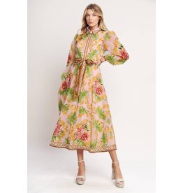 BAROQUE FLORAL PRINT MIDI DRESS