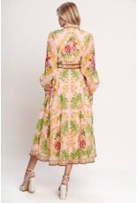 BAROQUE FLORAL PRINT MIDI DRESS