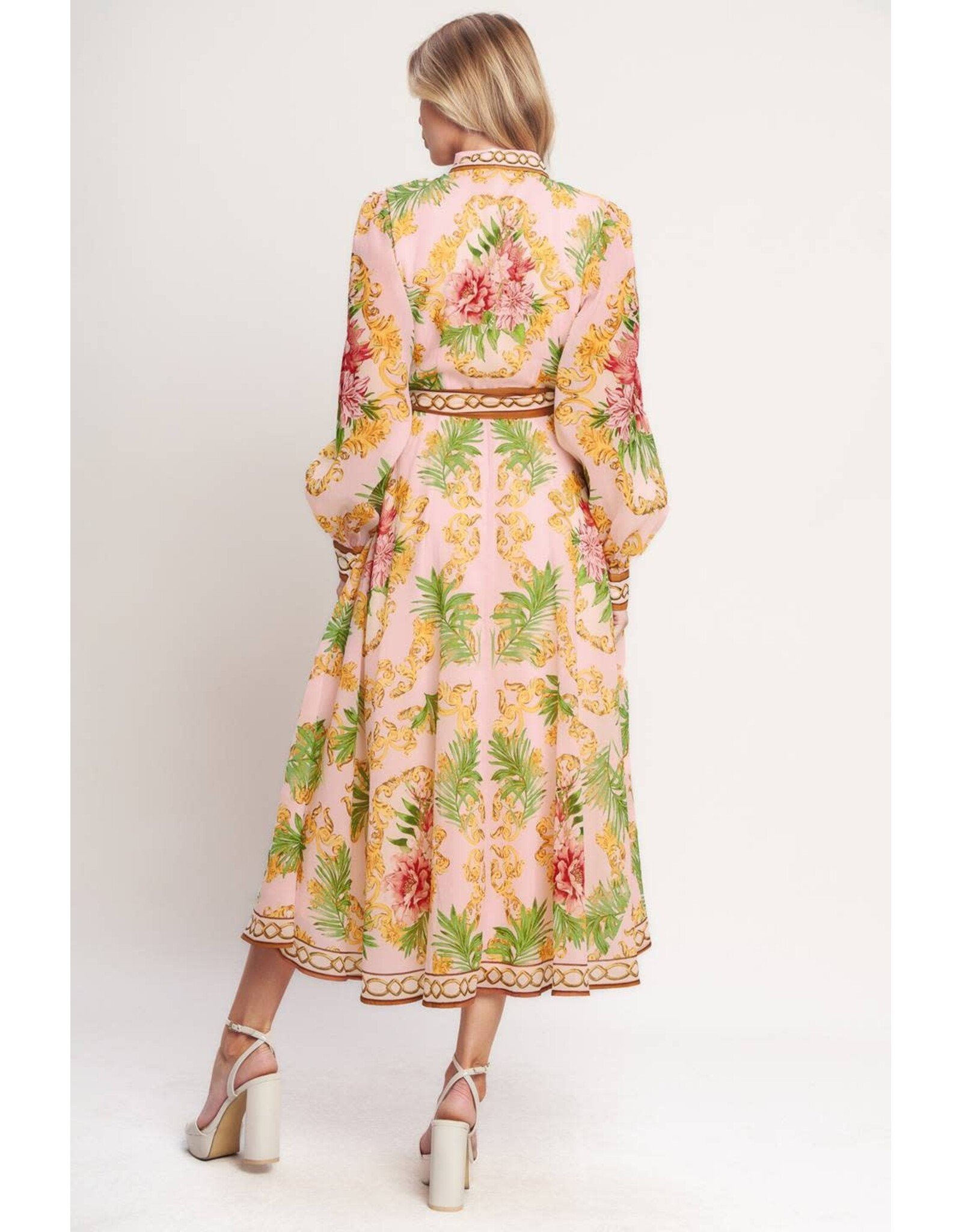 BAROQUE FLORAL PRINT MIDI DRESS