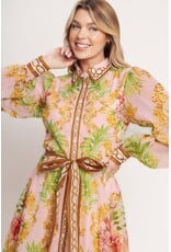 BAROQUE FLORAL PRINT MIDI DRESS