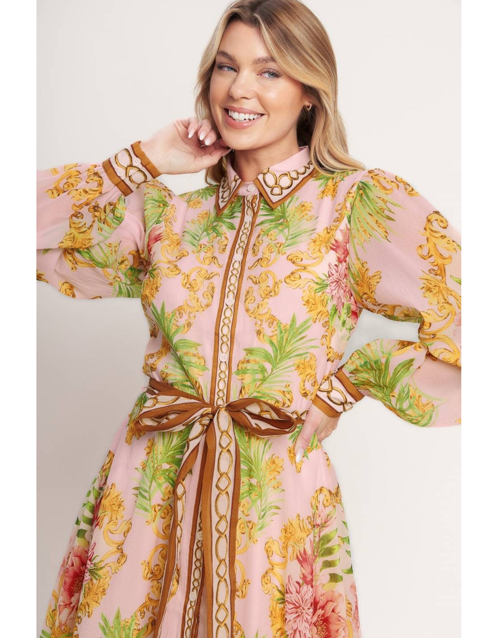 BAROQUE FLORAL PRINT MIDI DRESS