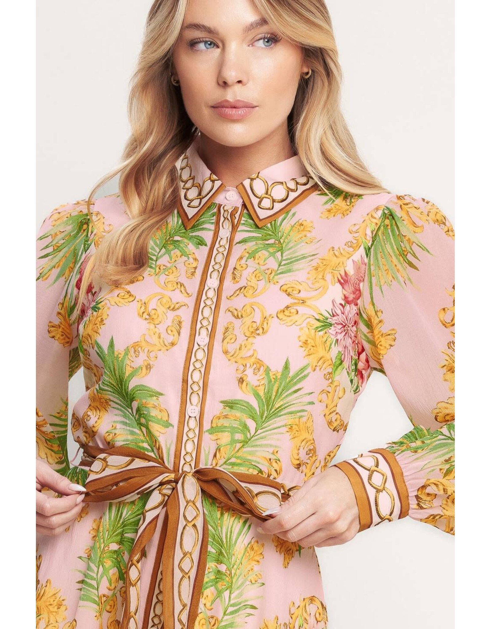 BAROQUE FLORAL PRINT MIDI DRESS