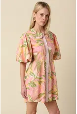TROPICAL PUFF SLEEVE MINI DRESS