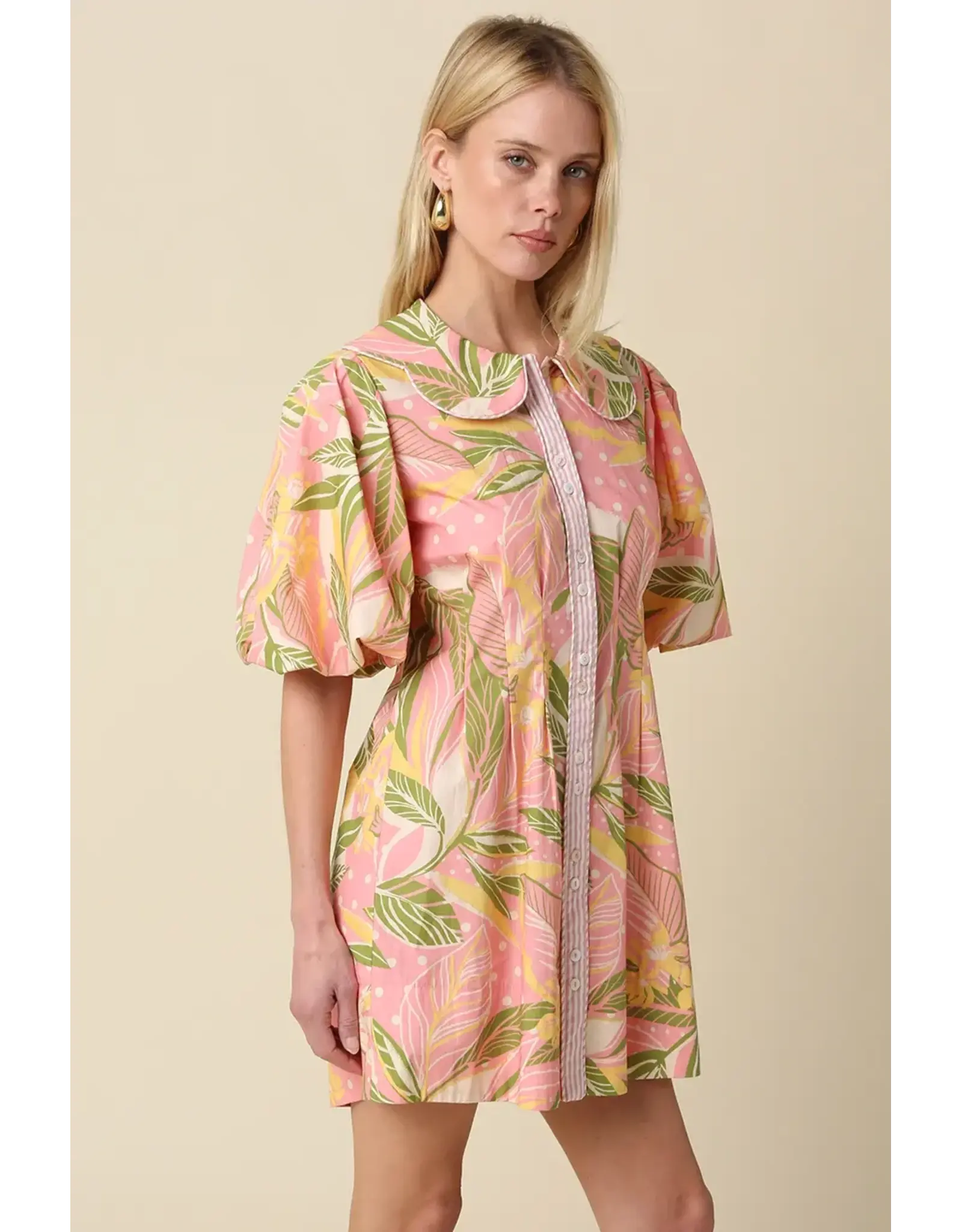 TROPICAL PUFF SLEEVE MINI DRESS