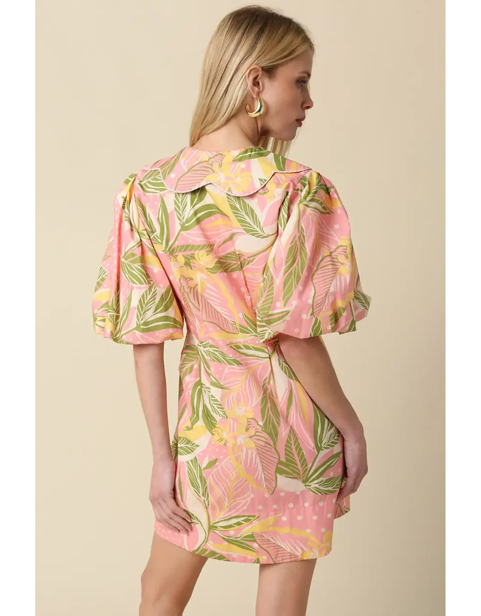TROPICAL PUFF SLEEVE MINI DRESS