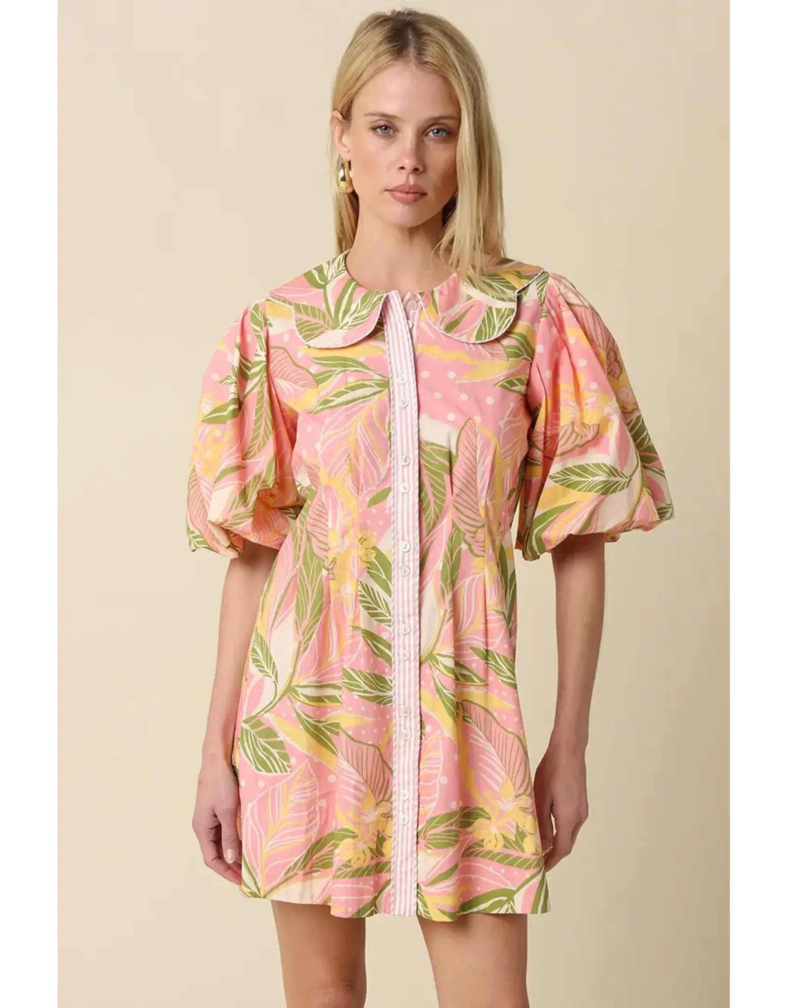 TROPICAL PUFF SLEEVE MINI DRESS