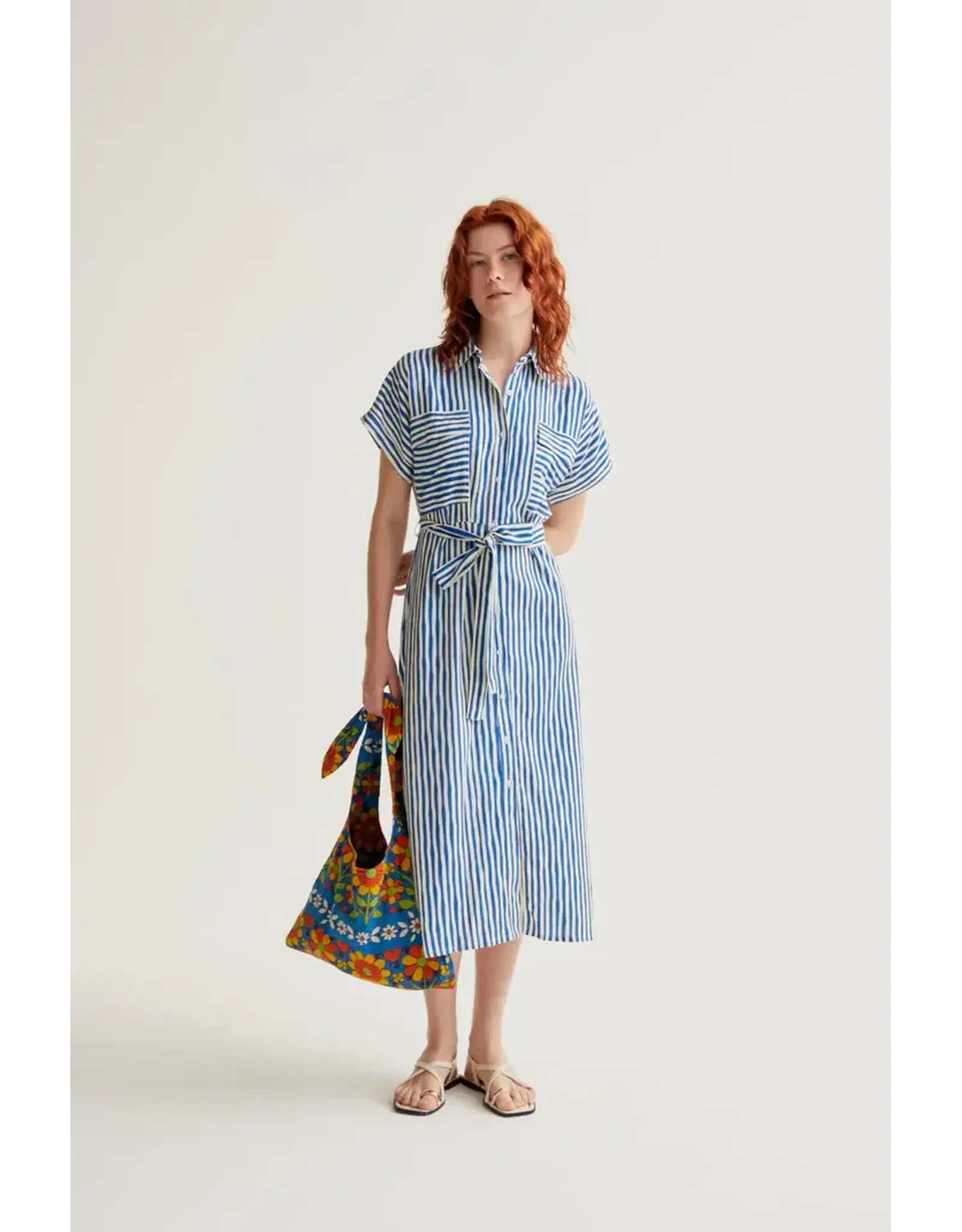 SSLV STRIPED PRINT MIDI DRESS