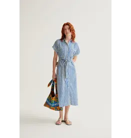 SSLV STRIPED PRINT MIDI DRESS