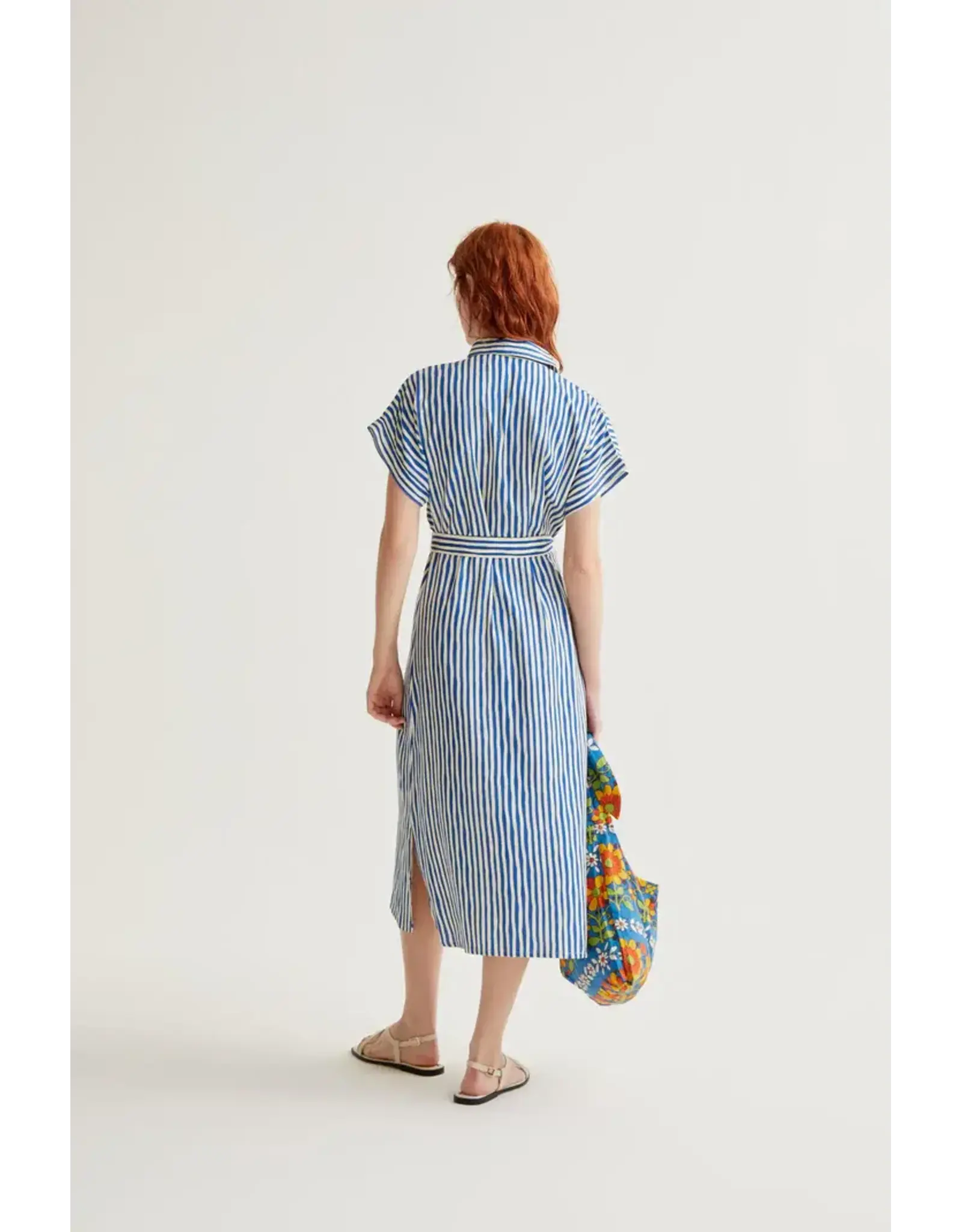 SSLV STRIPED PRINT MIDI DRESS