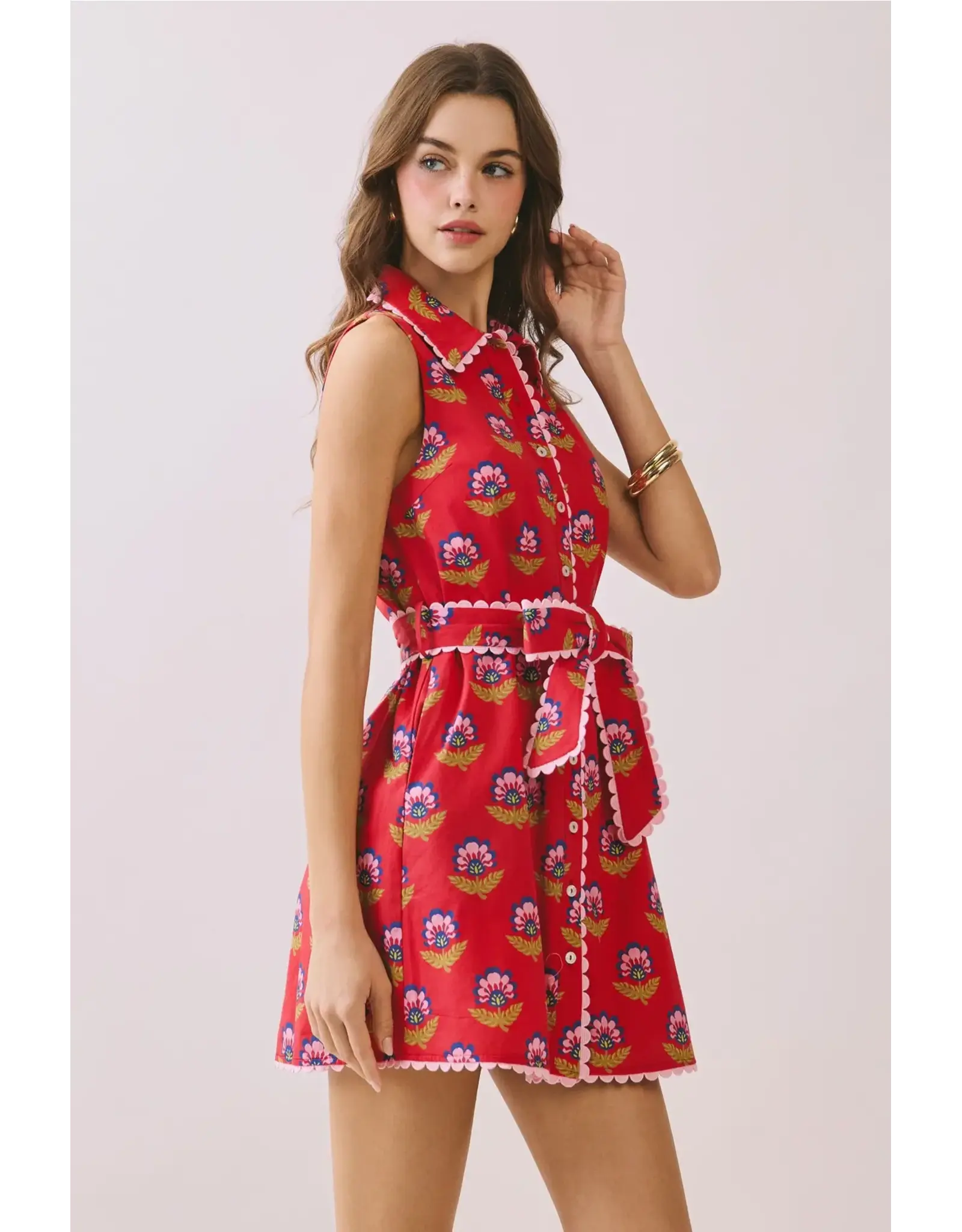 FLORAL PRINT SCALLOP TRIM DRESS