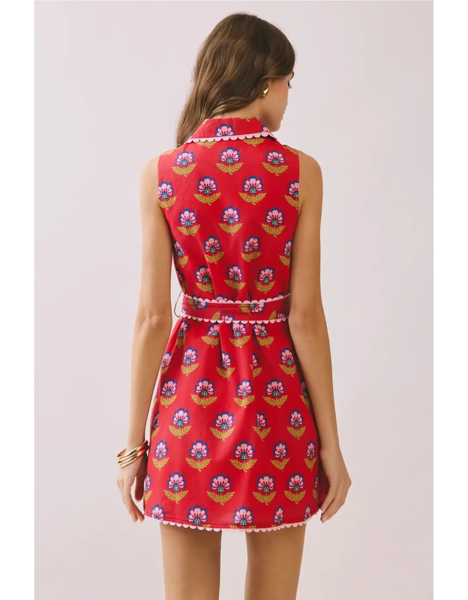 FLORAL PRINT SCALLOP TRIM DRESS