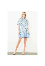 BLUE FLOWER BUTTON DOWN MINI DRESS