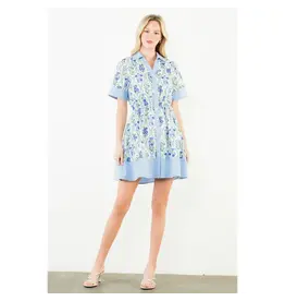 BLUE FLOWER BUTTON DOWN MINI DRESS