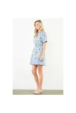 BLUE FLOWER BUTTON DOWN MINI DRESS