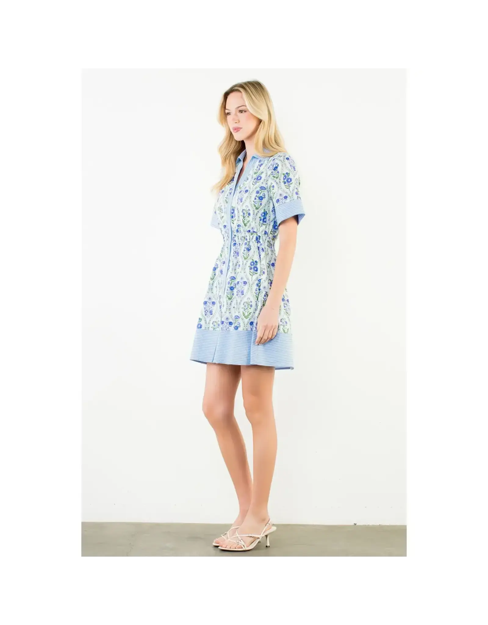 BLUE FLOWER BUTTON DOWN MINI DRESS