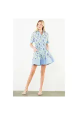 BLUE FLOWER BUTTON DOWN MINI DRESS
