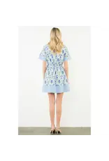 BLUE FLOWER BUTTON DOWN MINI DRESS