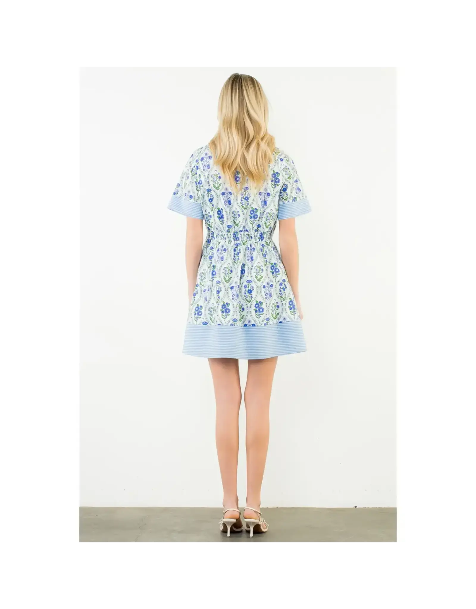 BLUE FLOWER BUTTON DOWN MINI DRESS