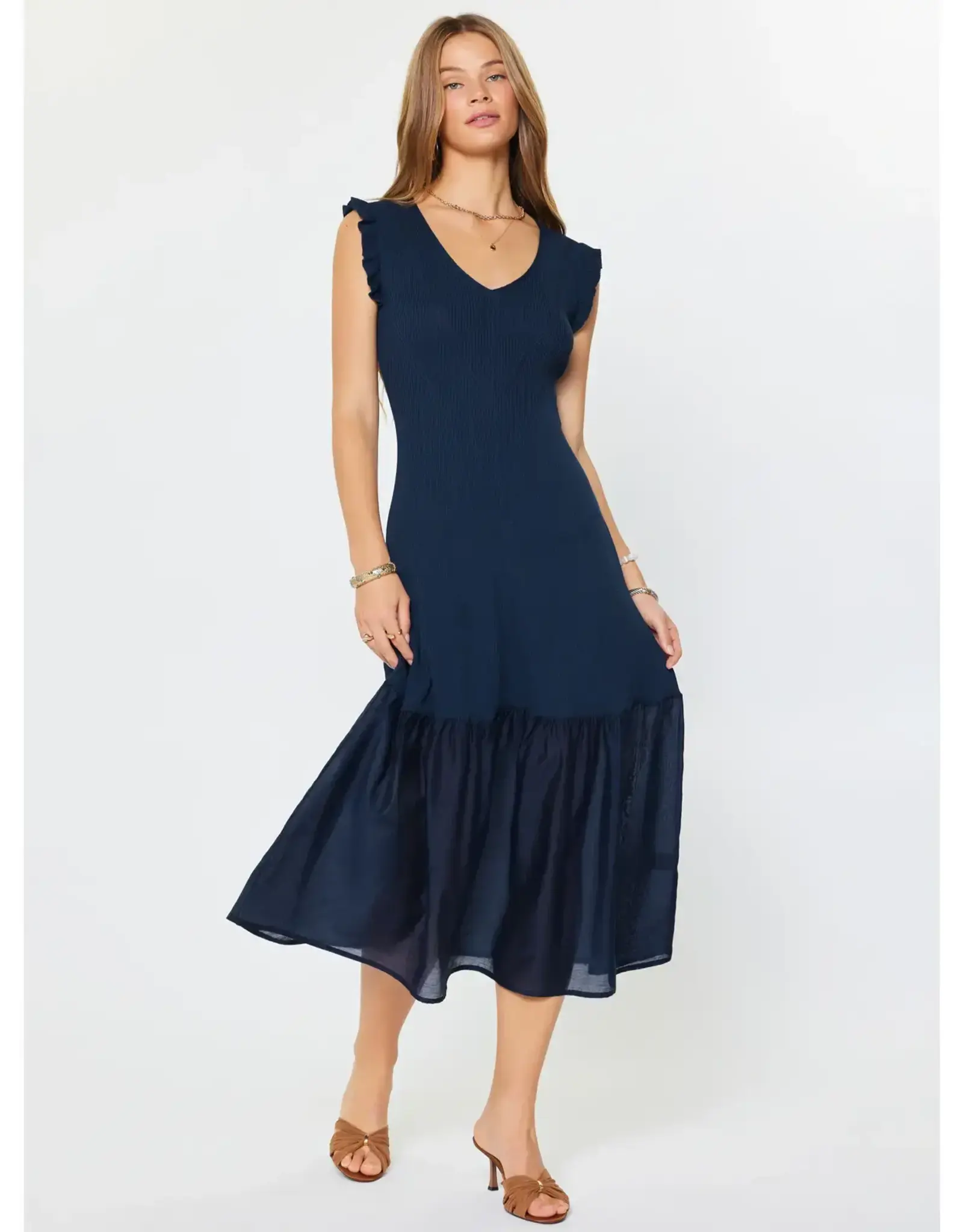 SLVLESS RIBBED CONTRAST TIER MIDI