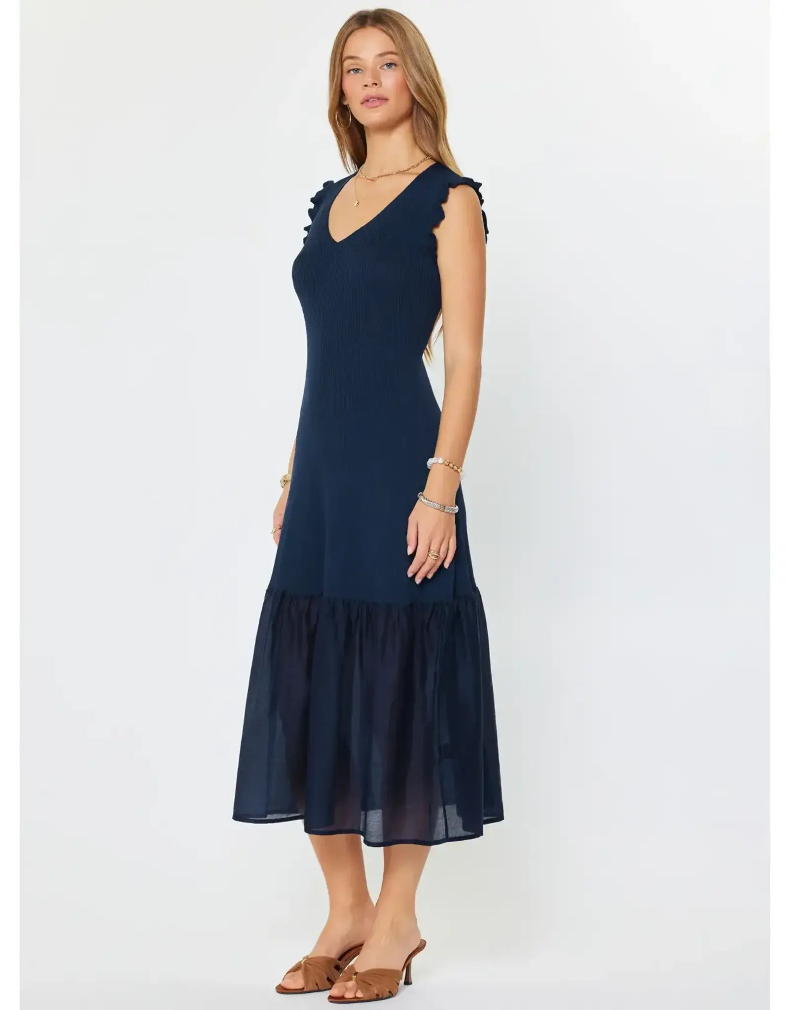 SLVLESS RIBBED CONTRAST TIER MIDI