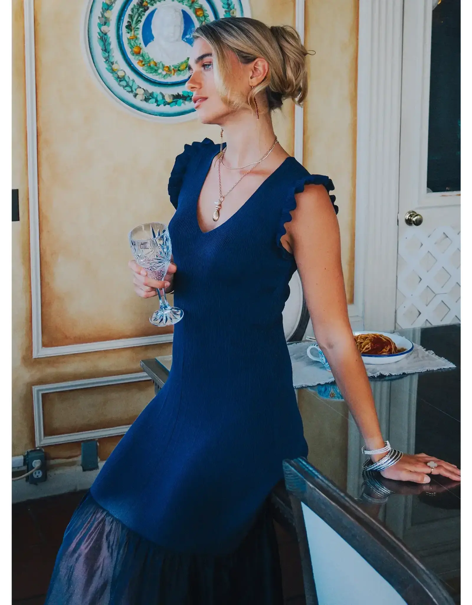 SLVLESS RIBBED CONTRAST TIER MIDI