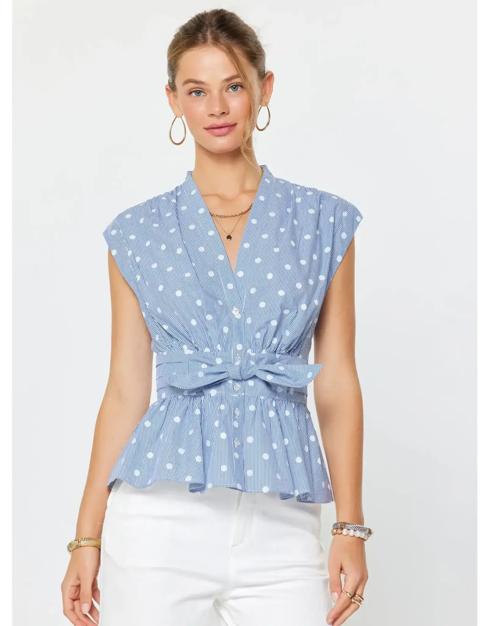 VNECK CAP SLV W/TIE DETAIL