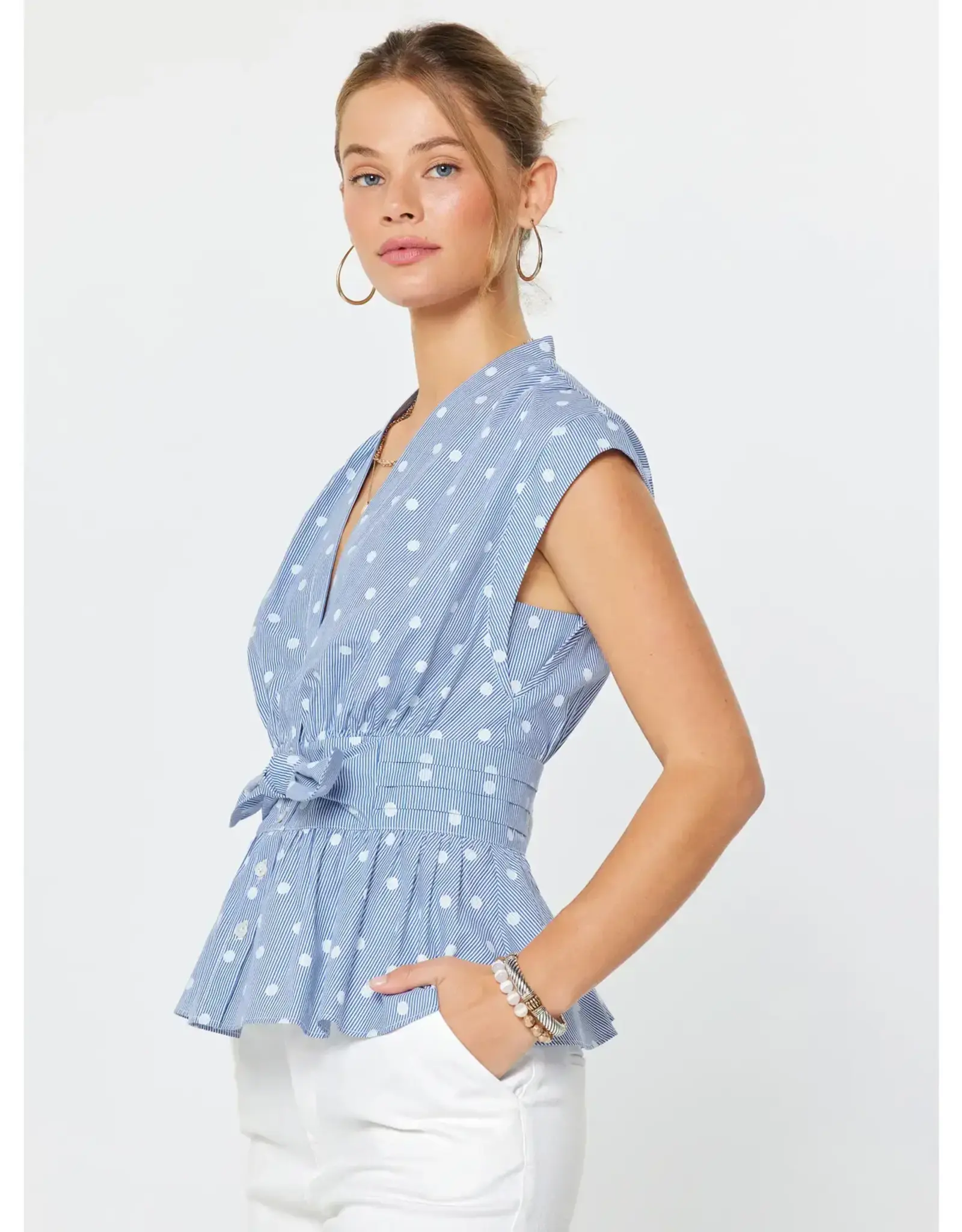 VNECK CAP SLV W/TIE DETAIL