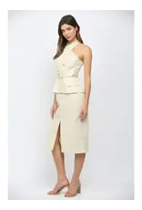 FARRAH CROSS OVER NECK BELTED MIDI DRESS