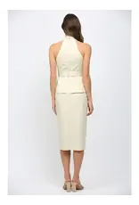 FARRAH CROSS OVER NECK BELTED MIDI DRESS