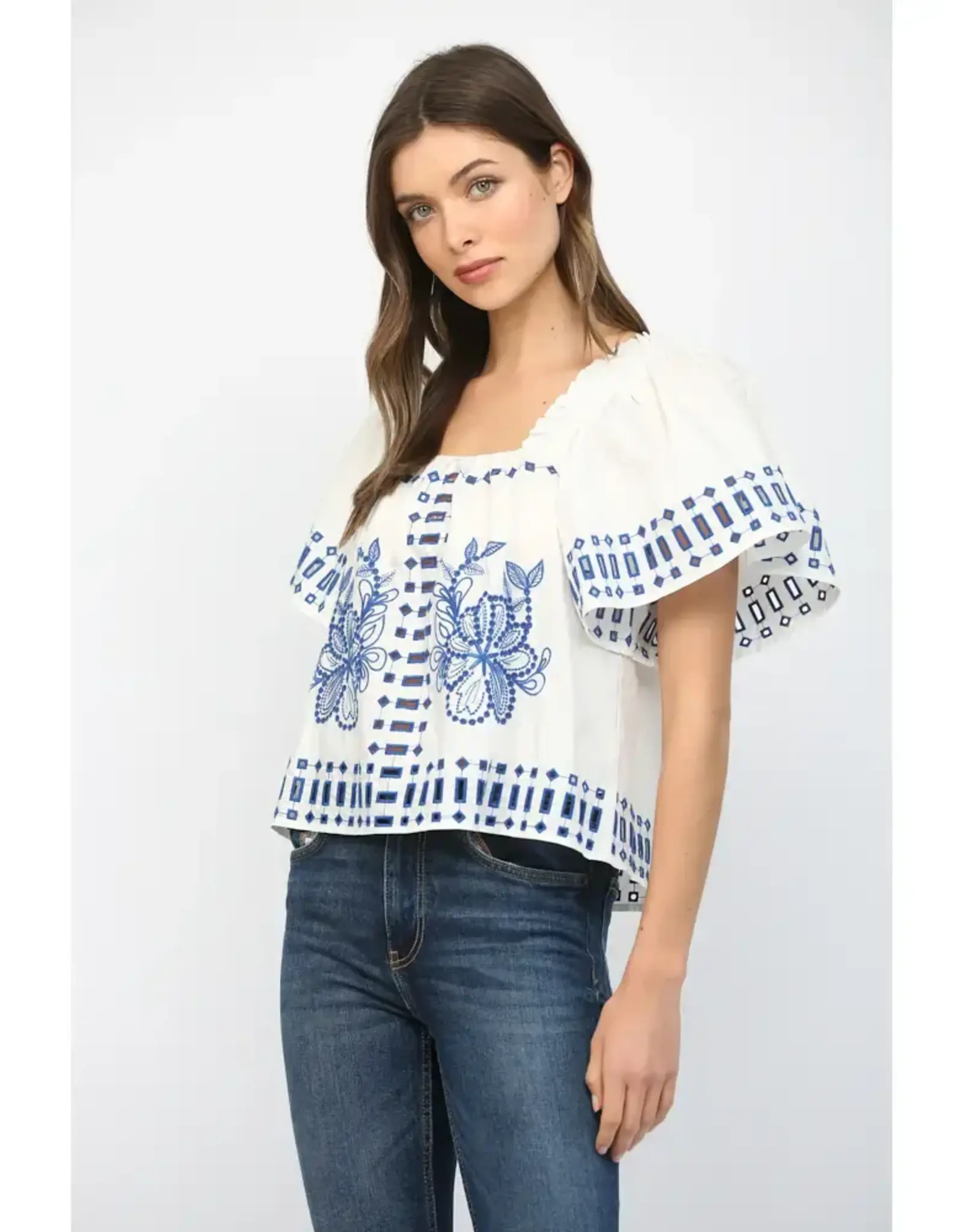 TEDDY RUFFLED SSLV FLORAL TOP